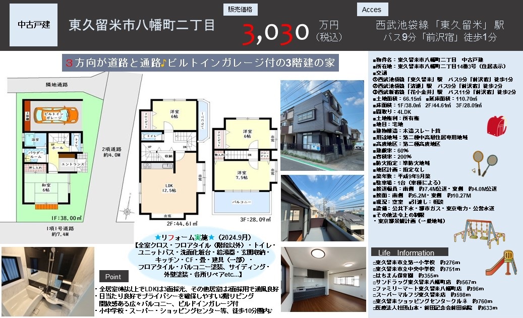 【弊社売主物件|内外装リフォーム実施済】東久留米市八幡町の戸建ー４LDKー3,030万円（税込）株式会社マトリックストラスト（2024.10.27）